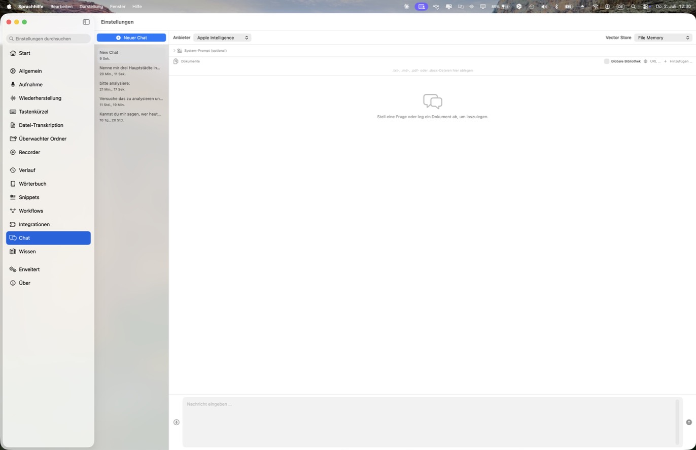 Chat mit frei wählbarem Anbieter, Modell und Dokument-Kontext
